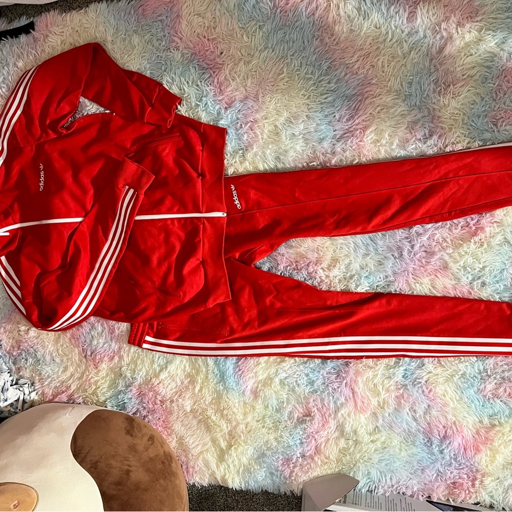 Adidas Red Tracksuit with White Accents size M/L